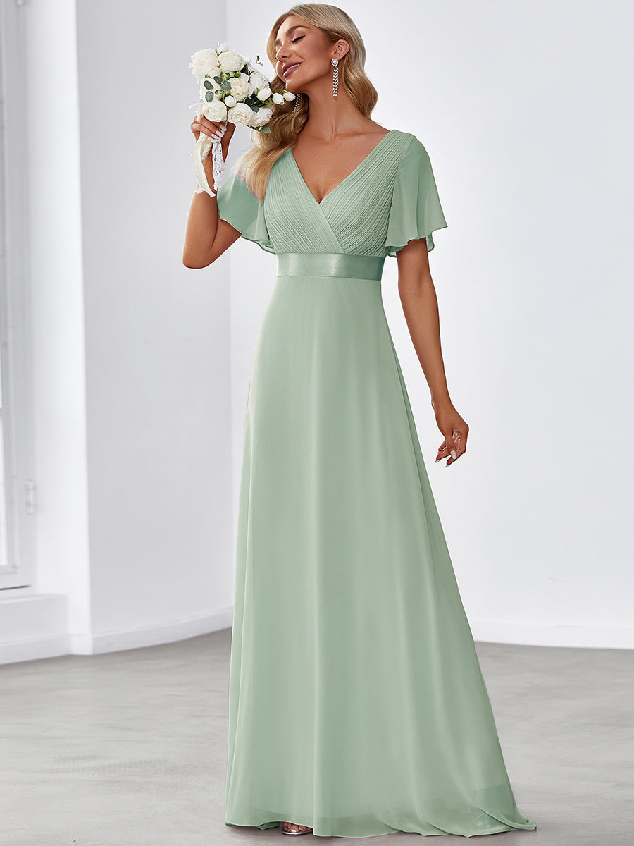 Simple Empire Waist Flowing Sleeves Evening Dress #Mint Green
