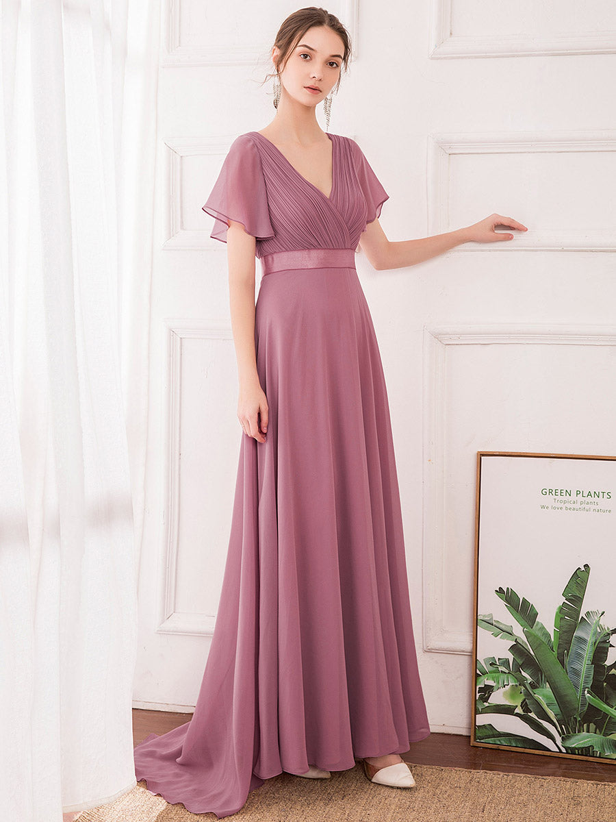 Simple Empire Waist Flowing Sleeves Evening Dress #Purple Orchid