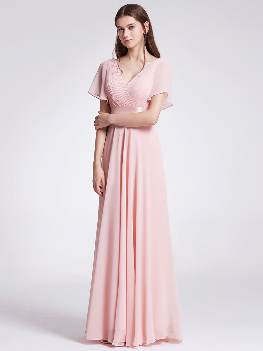Simple Empire Waist Flowing Sleeves Evening Dress #Pink
