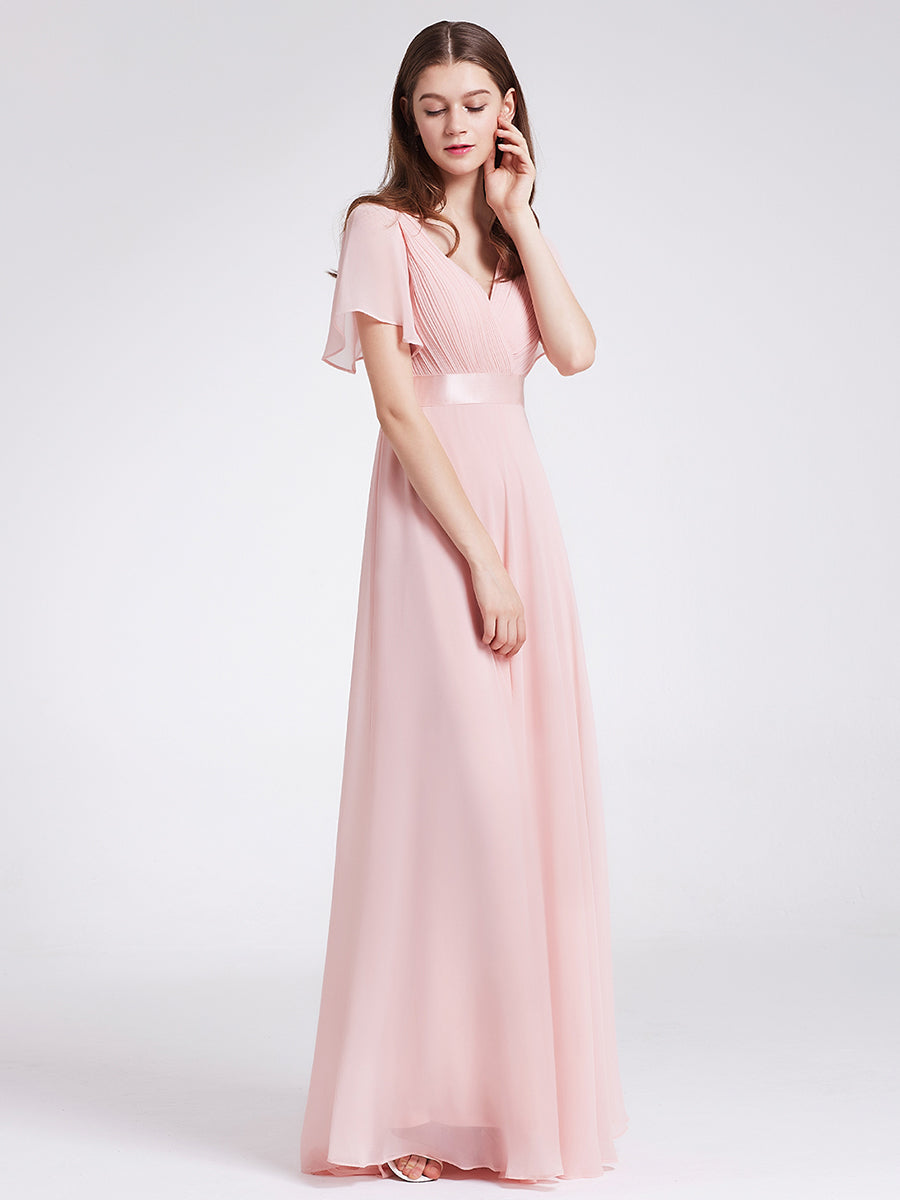 Simple Empire Waist Flowing Sleeves Evening Dress #Pink