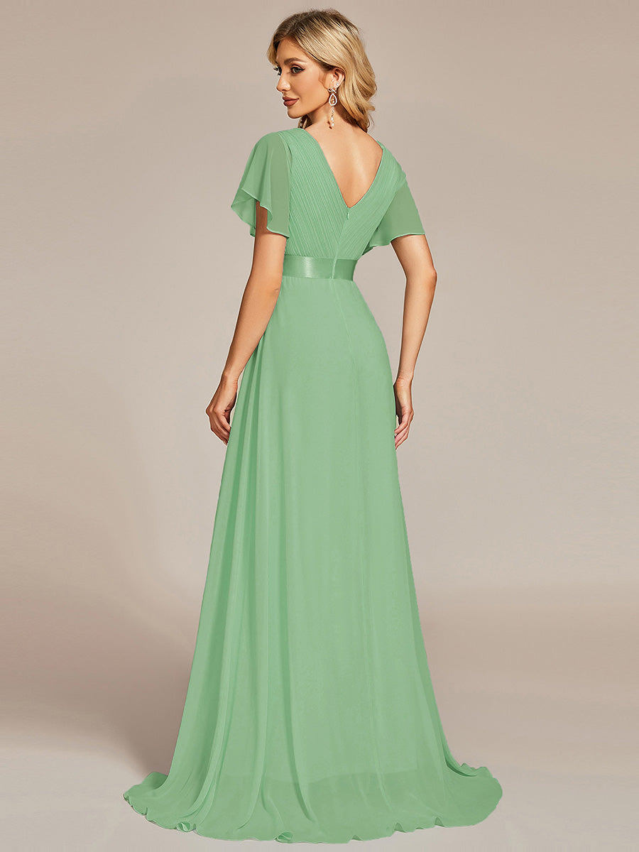 Simple Empire Waist Flowing Sleeves Evening Dress #Sage Green