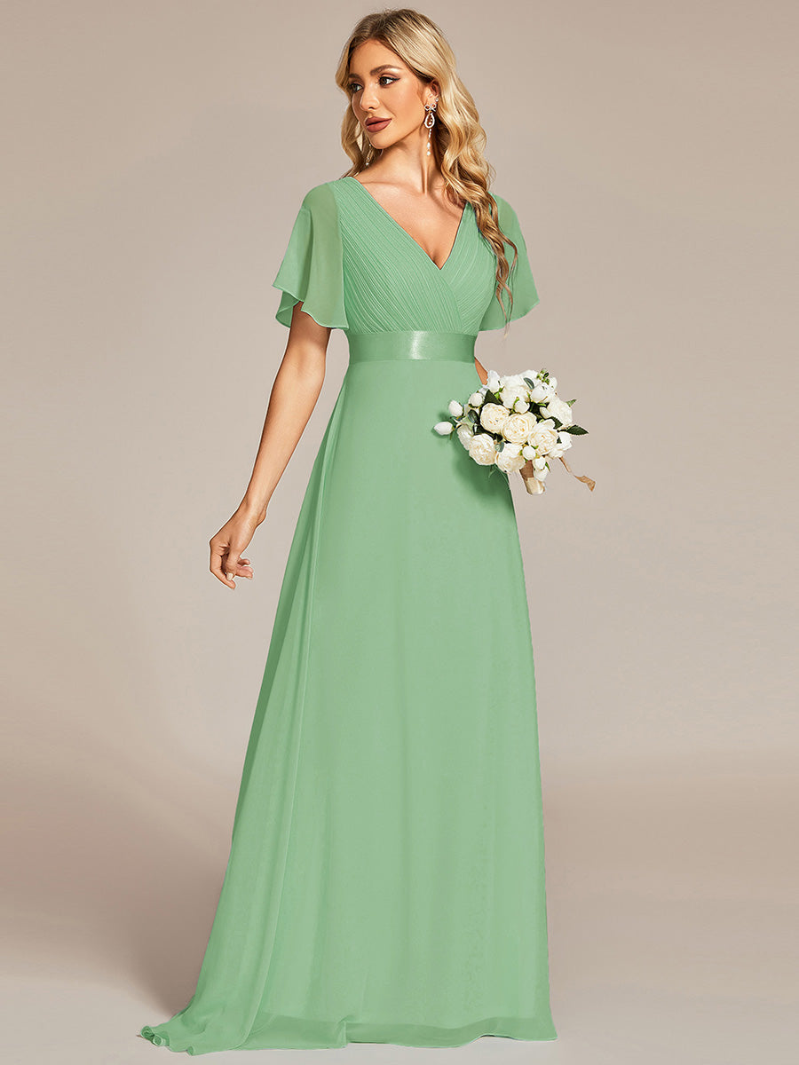 Simple Empire Waist Flowing Sleeves Evening Dress #Sage Green