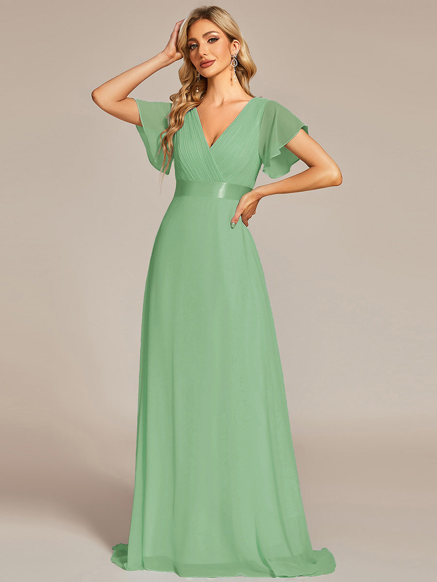Simple Empire Waist Flowing Sleeves Evening Dress #Sage Green