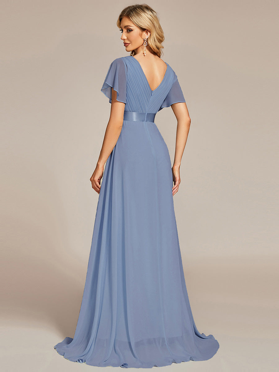 Simple Empire Waist Flowing Sleeves Evening Dress #Slate Blue