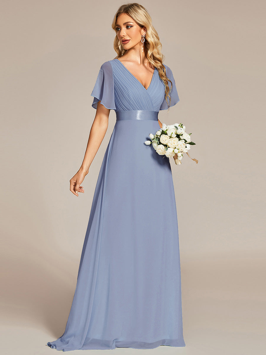 Simple Empire Waist Flowing Sleeves Evening Dress #Slate Blue