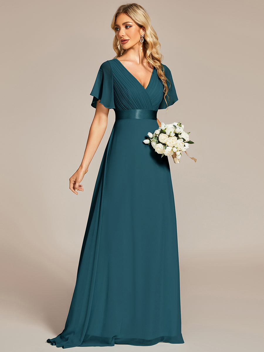 Simple Empire Waist Flowing Sleeves Evening Dress #Teal