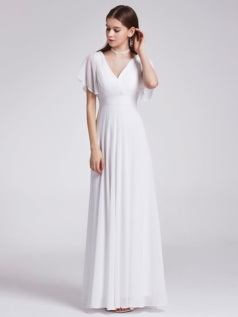 Simple Empire Waist Flowing Sleeves Evening Dress #White