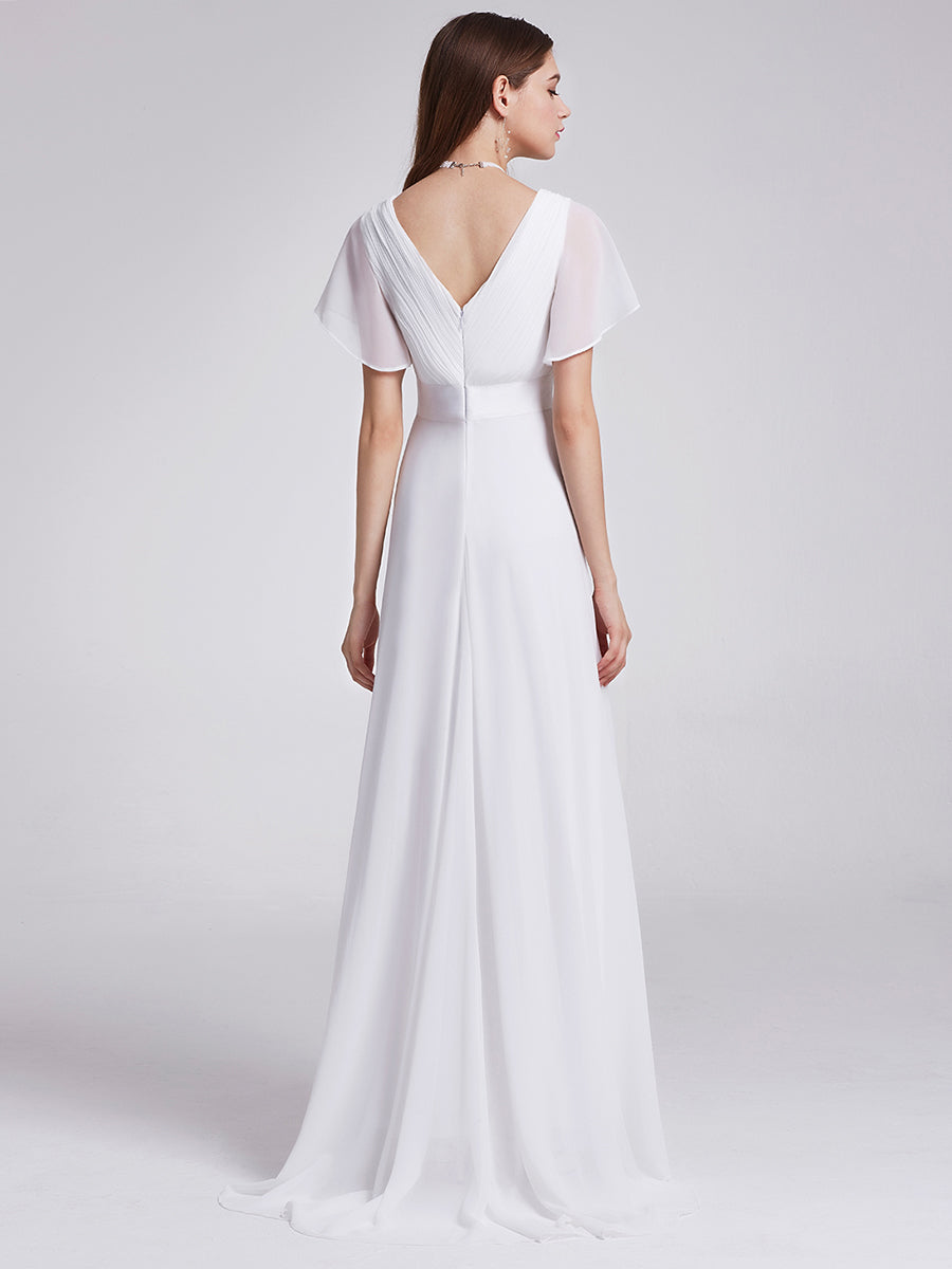 Simple Empire Waist Flowing Sleeves Evening Dress #White