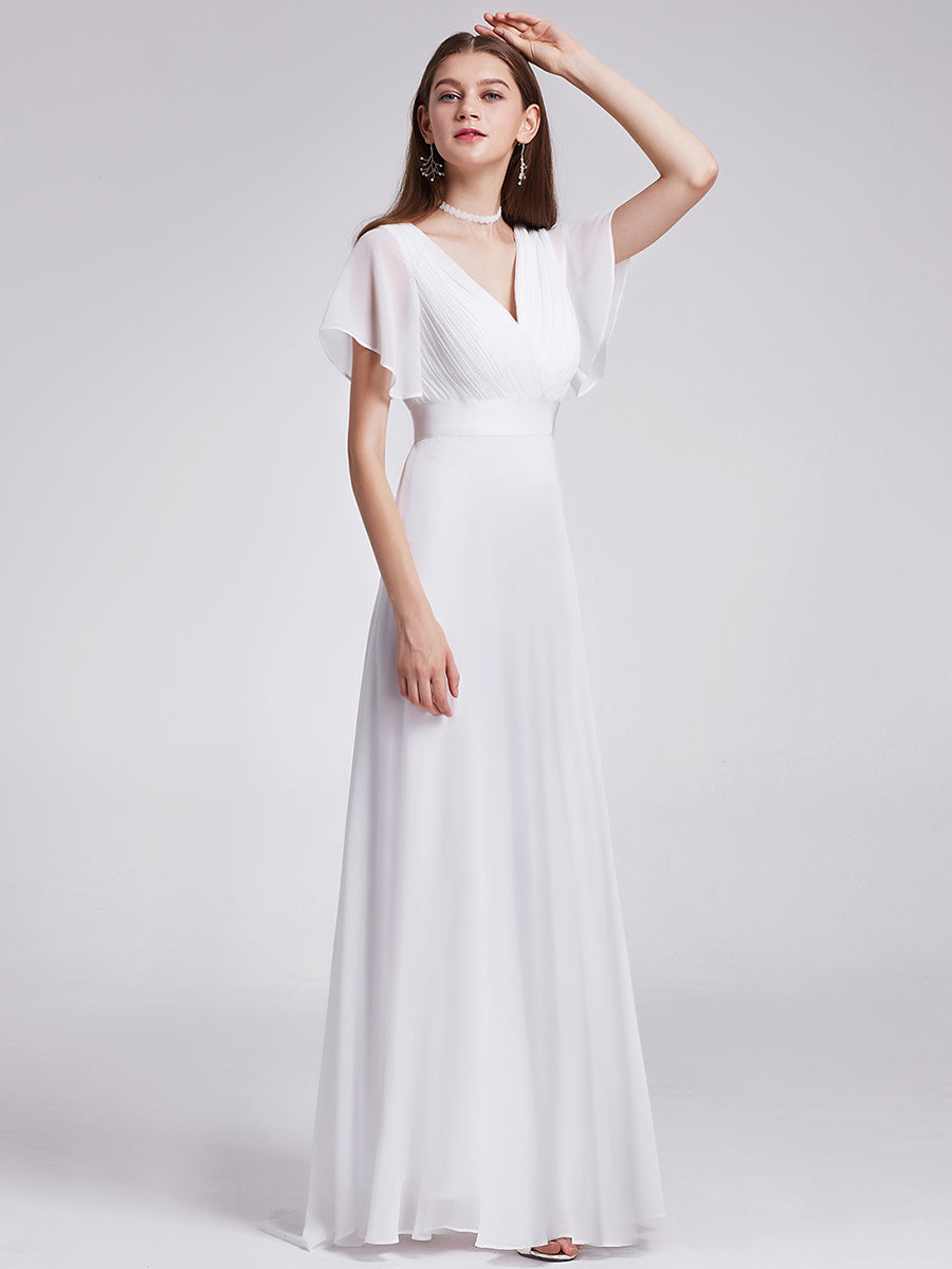 Simple Empire Waist Flowing Sleeves Evening Dress #White