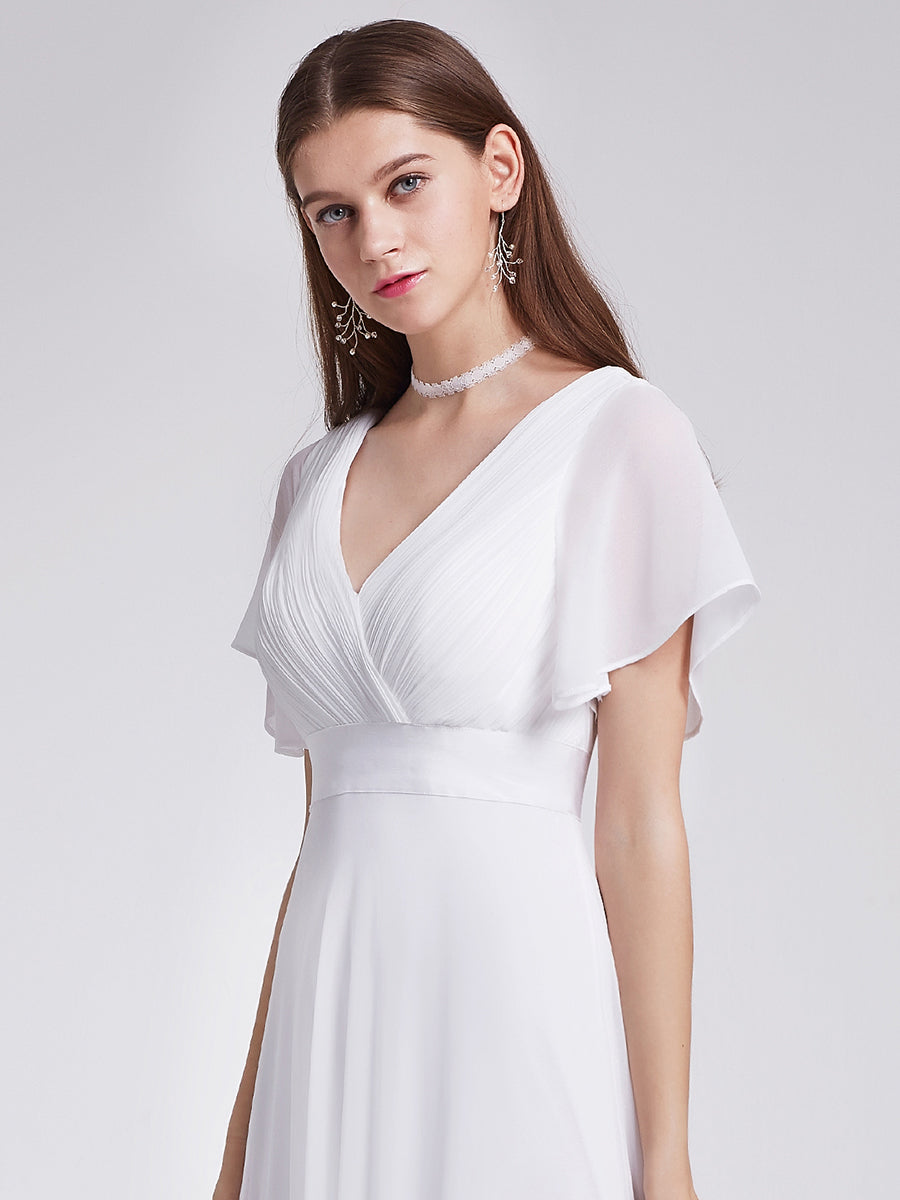 Simple Empire Waist Flowing Sleeves Evening Dress #White