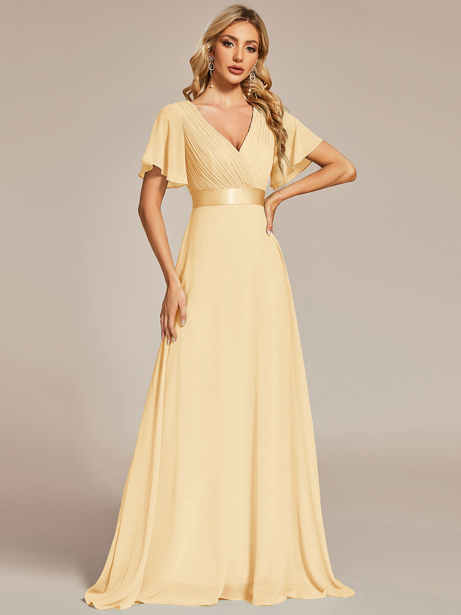 Simple Empire Waist Flowing Sleeves Evening Dress #Yellow