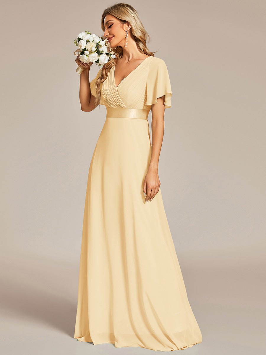 Simple Empire Waist Flowing Sleeves Evening Dress #Yellow
