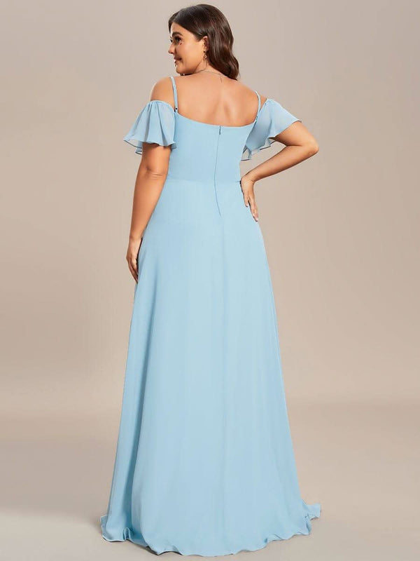 Stylish Cold Shoulder Flare Sleeves Flowy Bridesmaid Dress #color_Golden Roses ever REYA|Cold Shoulder High Slit Chiffon Wedding Guest Dress