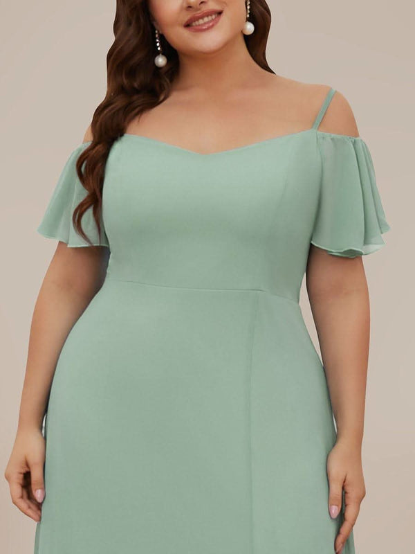 Stylish Cold Shoulder Flare Sleeves Flowy Bridesmaid Dress #color_Golden Roses ever REYA|Cold Shoulder High Slit Chiffon Wedding Guest Dress