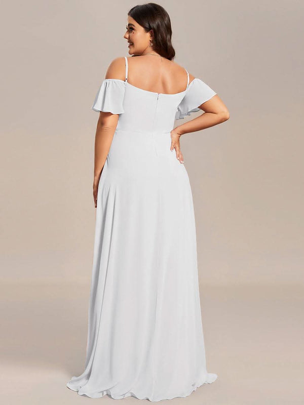 Stylish Cold Shoulder Flare Sleeves Flowy Bridesmaid Dress #color_Golden Roses ever REYA|Cold Shoulder High Slit Chiffon Wedding Guest Dress