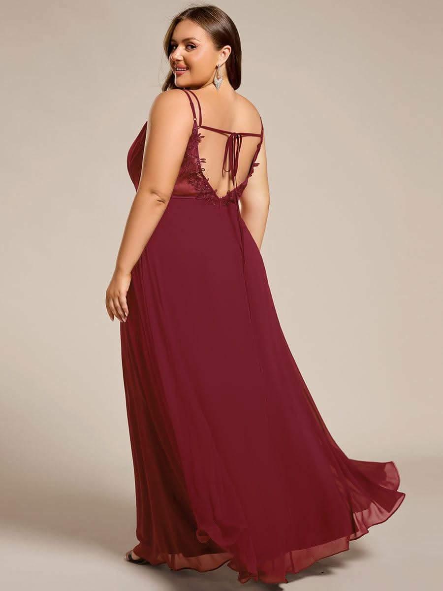 Plus Size Convertible Lace-Up Chiffon Bridesmaid Dress #color_Burgundy