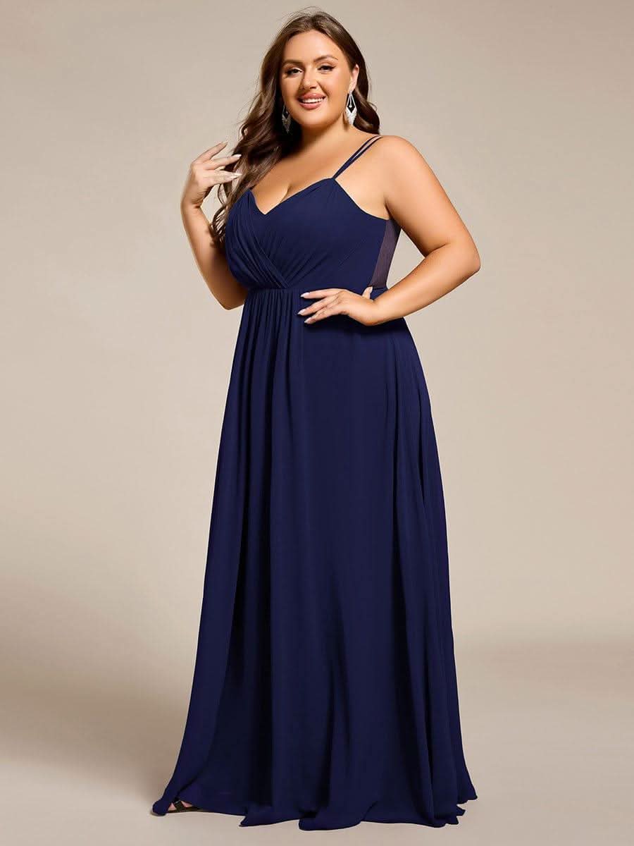 Plus Size Convertible Lace-Up Chiffon Bridesmaid Dress #color_Navy Blue