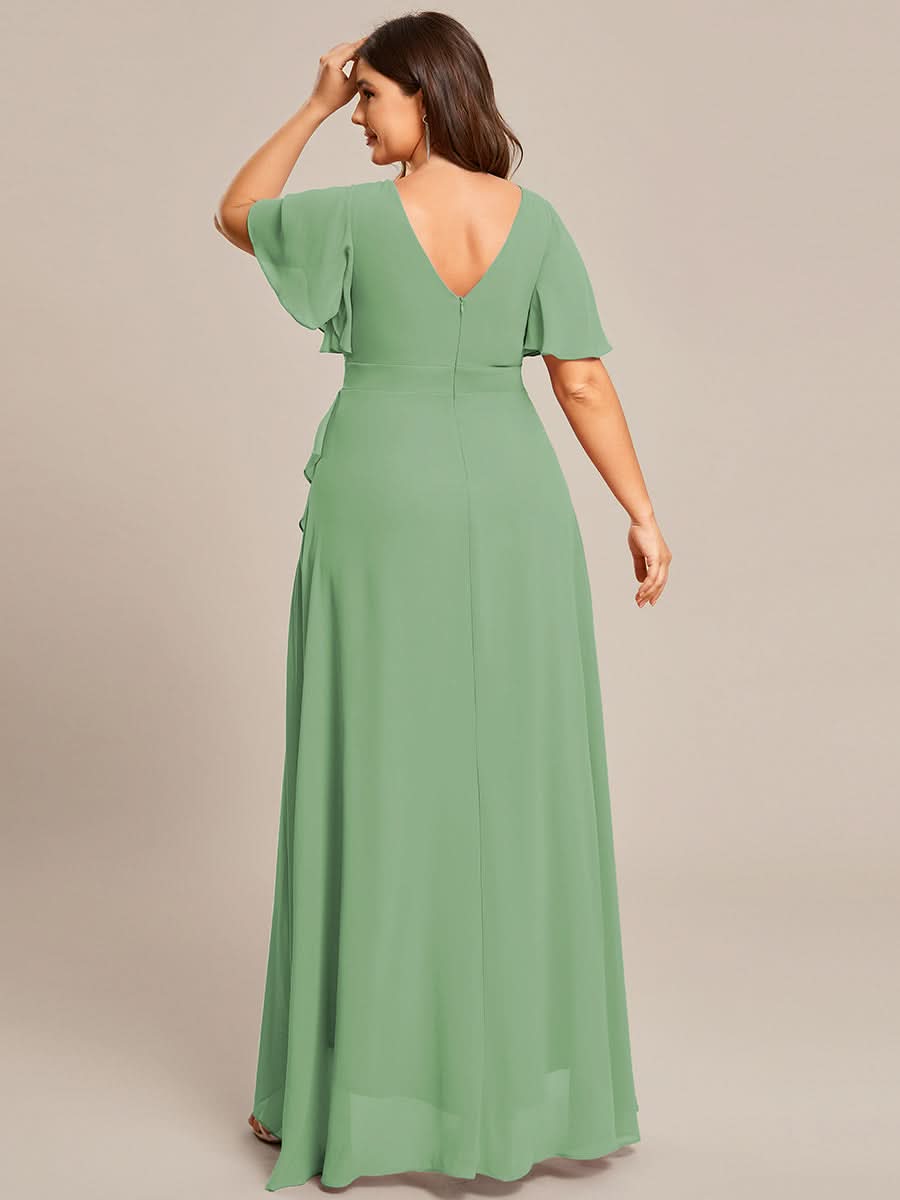 Ruffles Sleeve V-Neck Chiffon Bridesmaid Dress #color_Sage Green