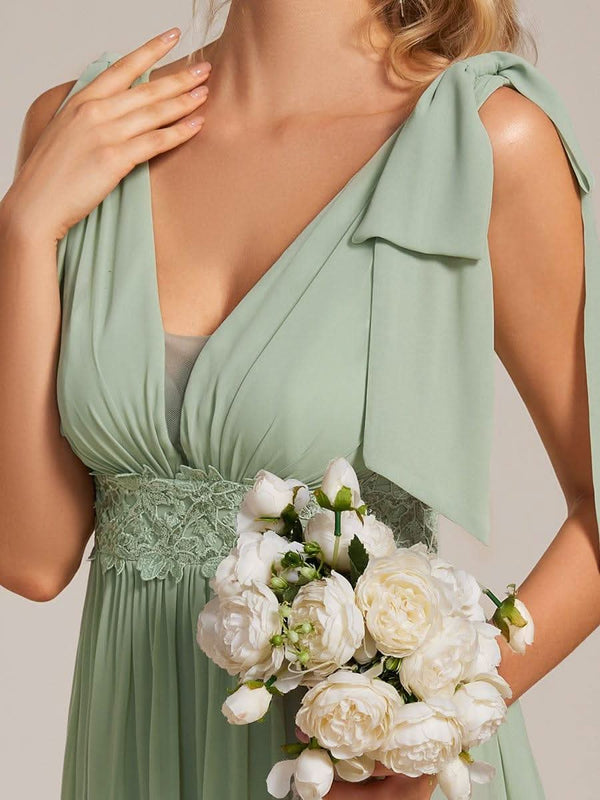 Bow Shoulder Empire Waist Maxi Bridesmaid Dress #color_Mint Green ever FRANKIE|Bow Shoulder Empire Waist Maxi Bridesmaid Dress