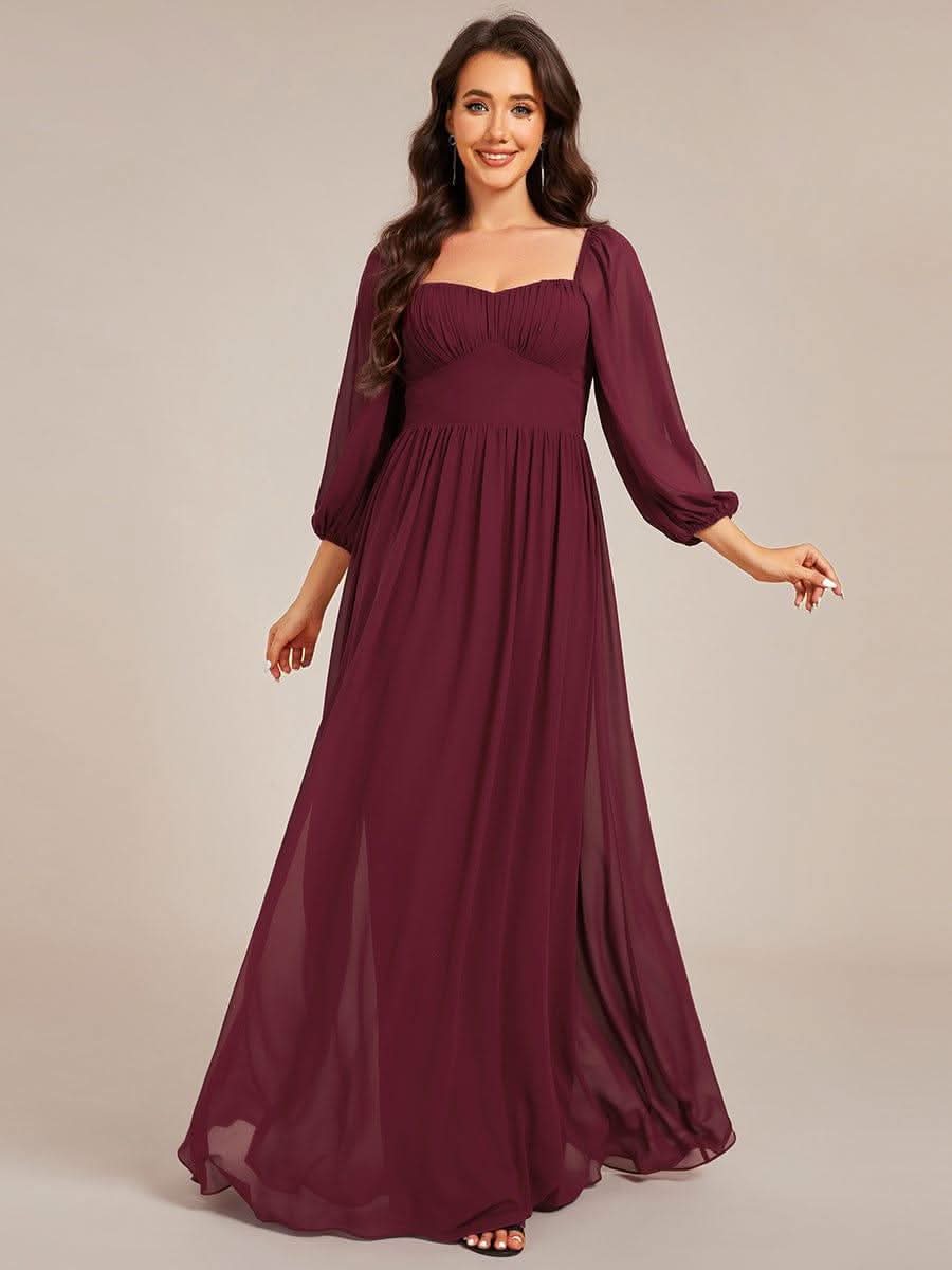 Sweetheart Neckline 3/4 Sleeve Chiffon Bridesmaid Dress #color_Burgundy