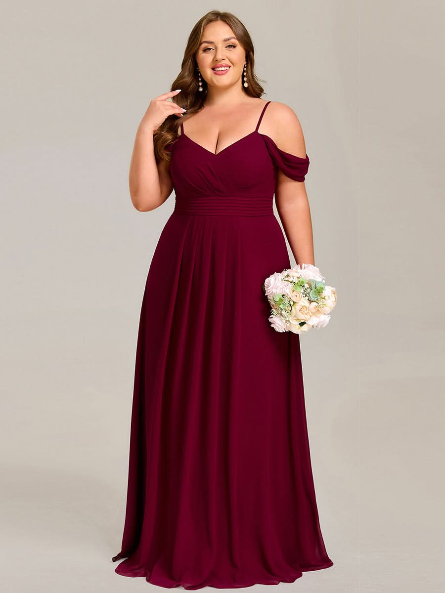 Sleeveless V-Neck Pleated A-Line Floor-Length Dress | Bridesmaid Dresses #color_Burgundy