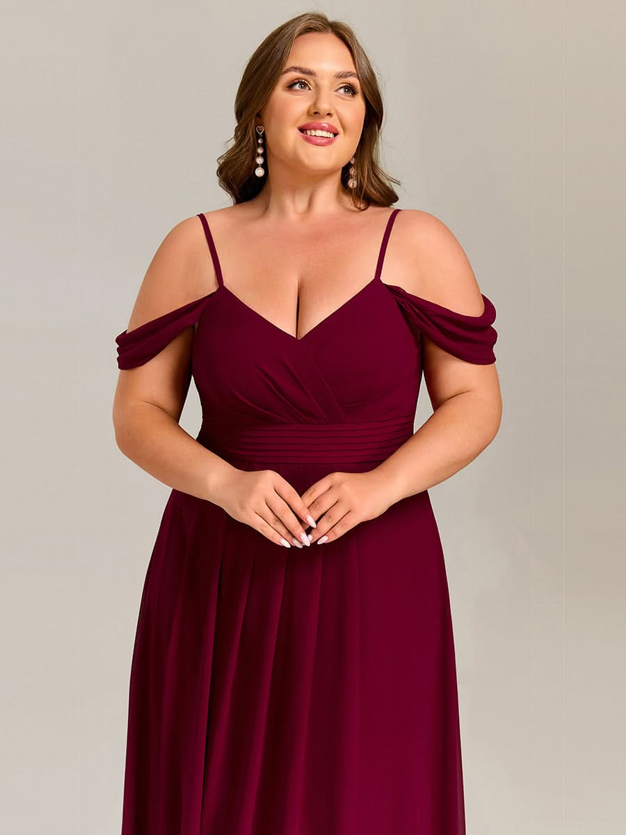 Sleeveless V-Neck Pleated A-Line Floor-Length Dress | Bridesmaid Dresses #color_Burgundy