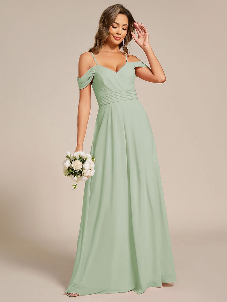 Sleeveless V-Neck Pleated A-Line Floor-Length Dress | Bridesmaid Dresses #color_Mint Green
