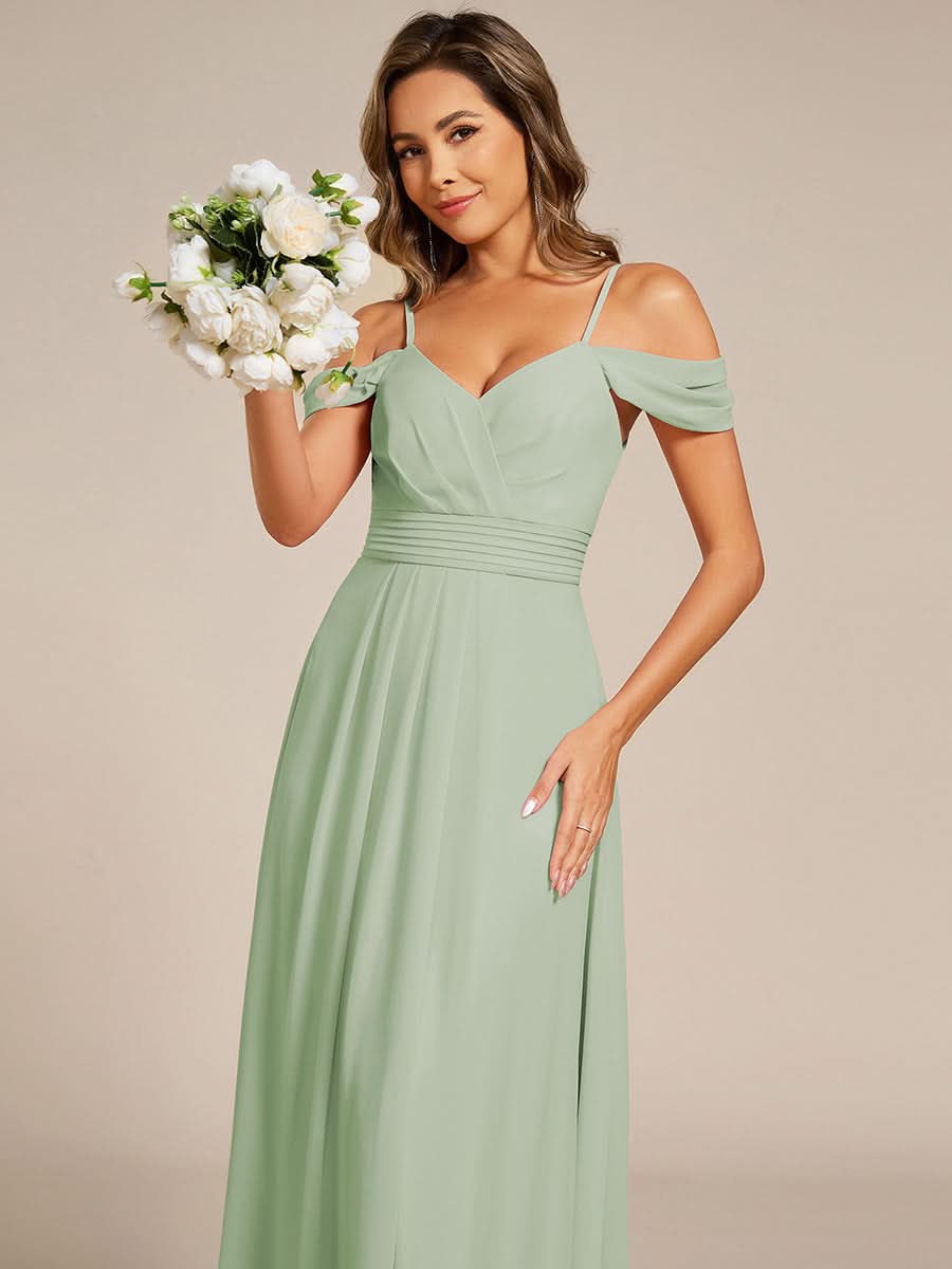 Sleeveless V-Neck Pleated A-Line Floor-Length Dress | Bridesmaid Dresses #color_Mint Green