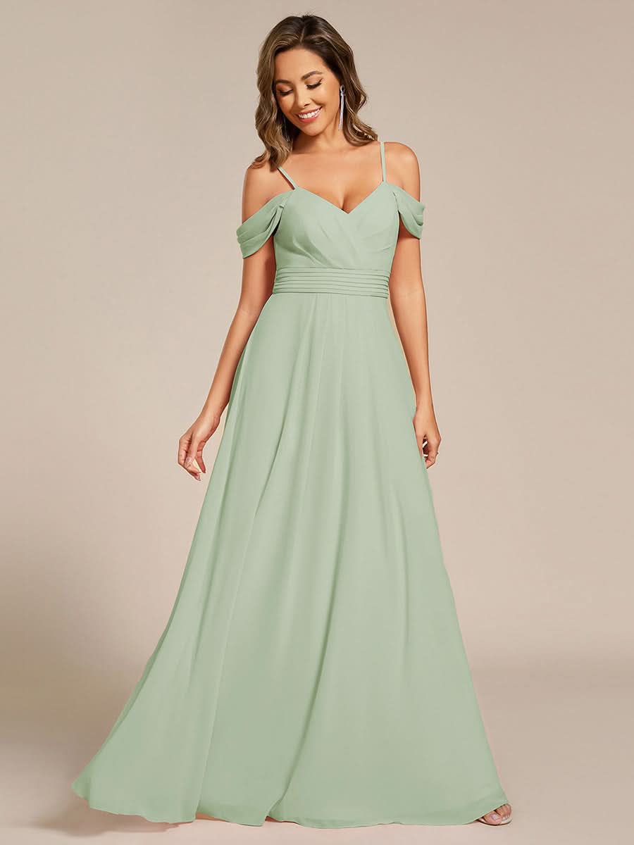 Sleeveless V-Neck Pleated A-Line Floor-Length Dress | Bridesmaid Dresses #color_Mint Green