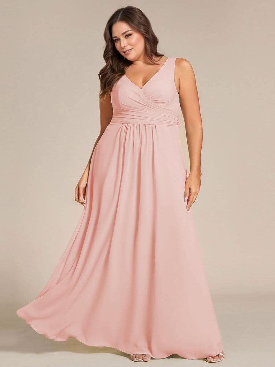 Plus Size Strapless V-Neck A-Line Lace-Up Bridesmaid Dress #color_Pink