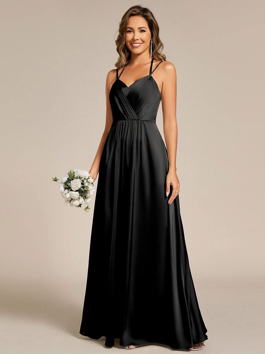 Sleeveless Backless Lace-Up A-Line Satin Bridesmaid Dress #color_Black