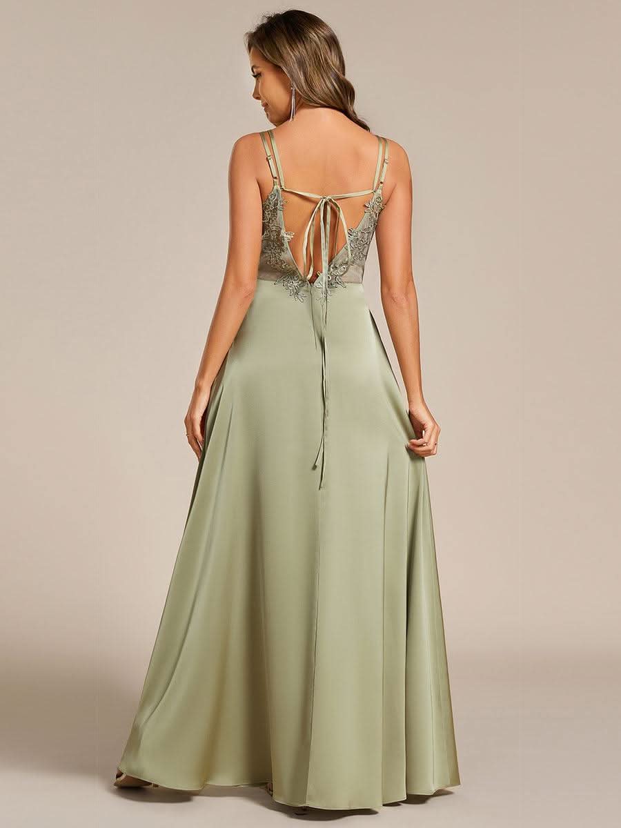 Sleeveless Backless Lace-Up A-Line Satin Bridesmaid Dress #color_Sage Green