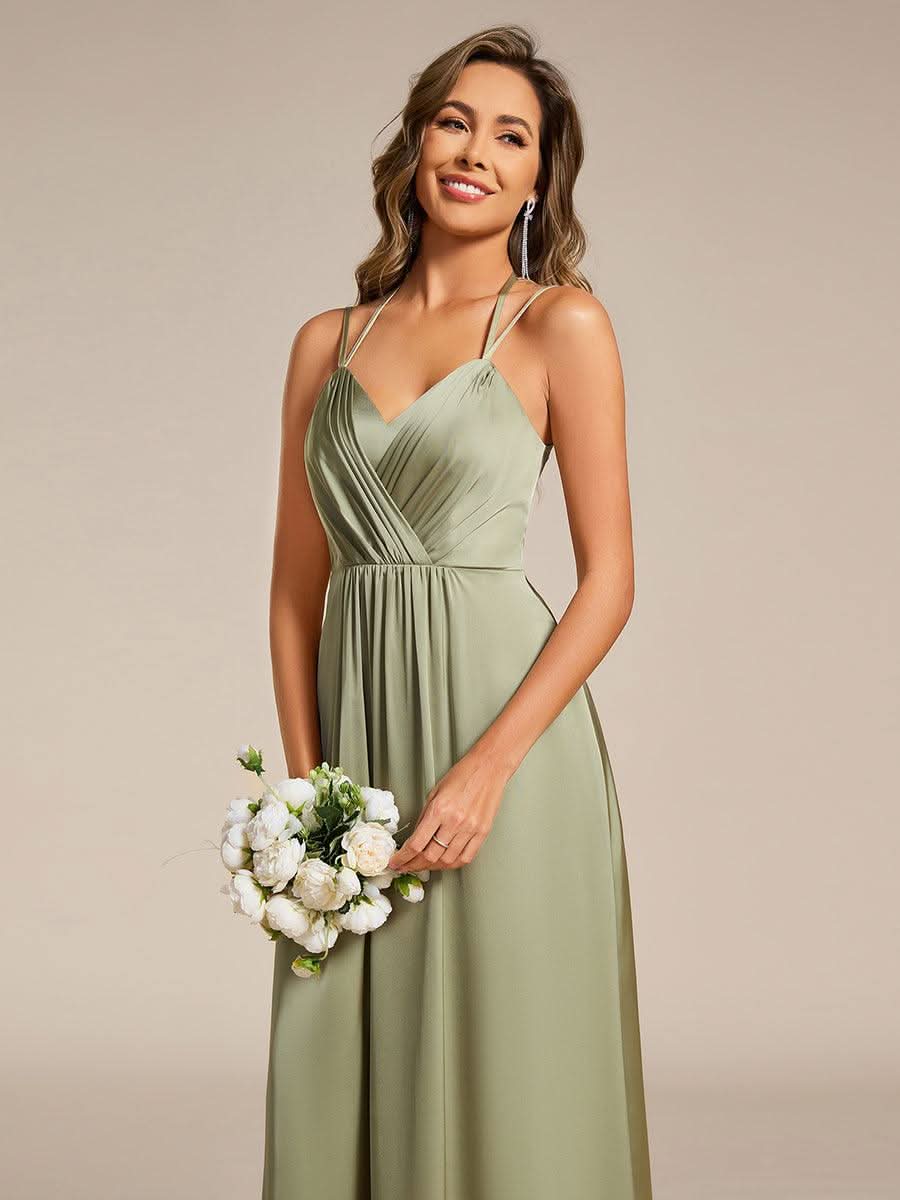 Sleeveless Backless Lace-Up A-Line Satin Bridesmaid Dress #color_Sage Green
