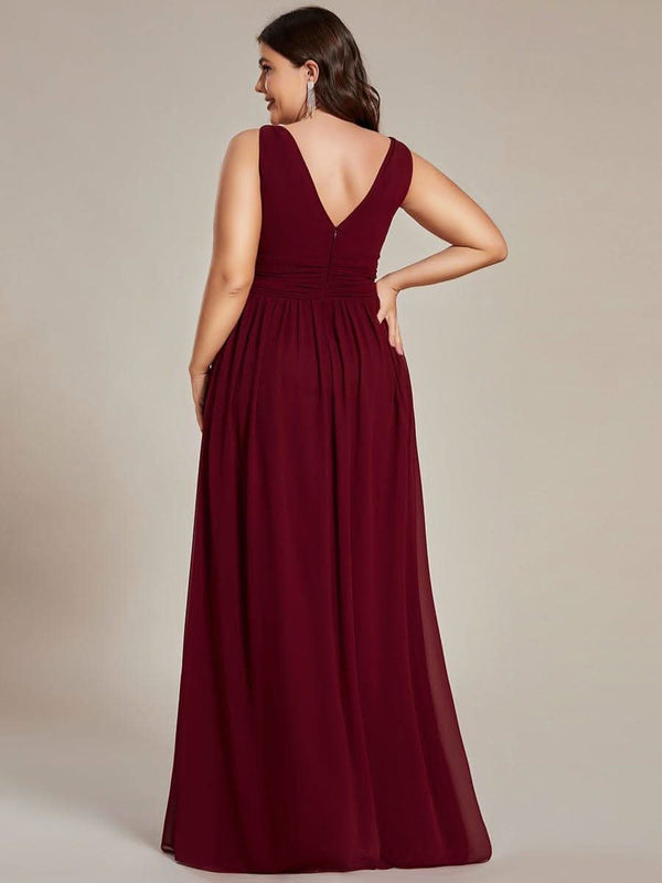 Chiffon Empire Waist Sleeveless Pleated Bridesmaid Dress #color_Dusty Blue ever HUSH|Chiffon Empire Waist Sleeveless Pleated Bridesmaid Dress