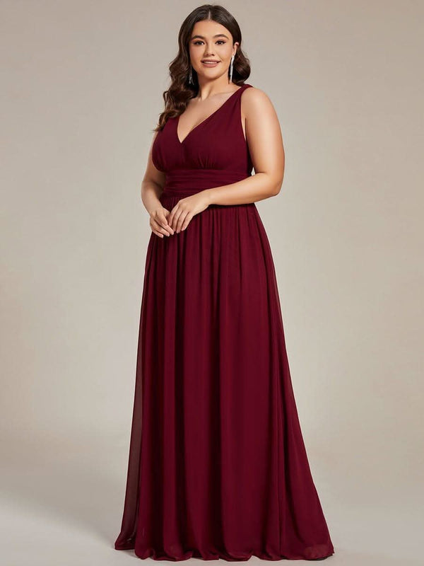 Chiffon Empire Waist Sleeveless Pleated Bridesmaid Dress #color_Dusty Blue ever HUSH|Chiffon Empire Waist Sleeveless Pleated Bridesmaid Dress