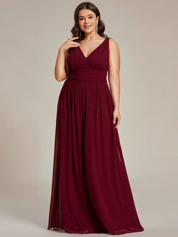 Chiffon Empire Waist Sleeveless Pleated Bridesmaid Dress #color_Dusty Blue ever HUSH|Chiffon Empire Waist Sleeveless Pleated Bridesmaid Dress