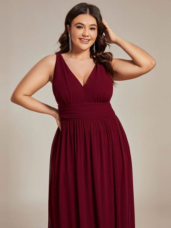 Chiffon Empire Waist Sleeveless Pleated Bridesmaid Dress #color_Dusty Blue ever HUSH|Chiffon Empire Waist Sleeveless Pleated Bridesmaid Dress