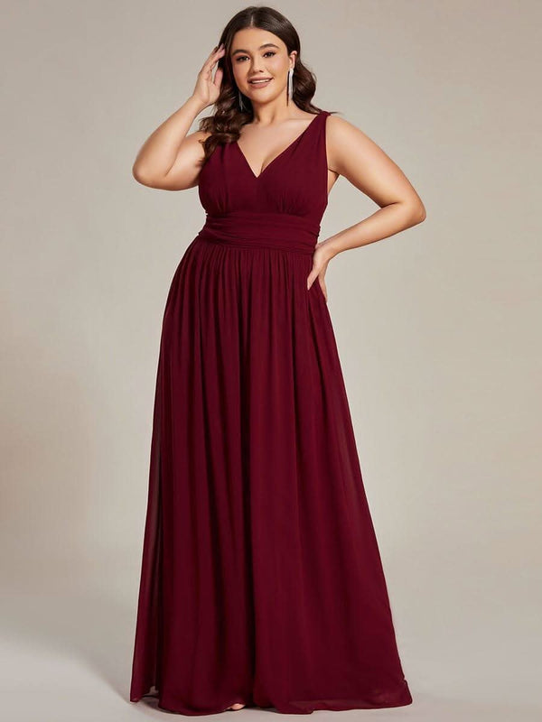 Chiffon Empire Waist Sleeveless Pleated Bridesmaid Dress #color_Dusty Blue ever HUSH|Chiffon Empire Waist Sleeveless Pleated Bridesmaid Dress