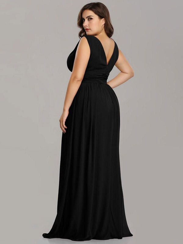 Chiffon Empire Waist Sleeveless Pleated Bridesmaid Dress #color_Dusty Blue ever HUSH|Chiffon Empire Waist Sleeveless Pleated Bridesmaid Dress