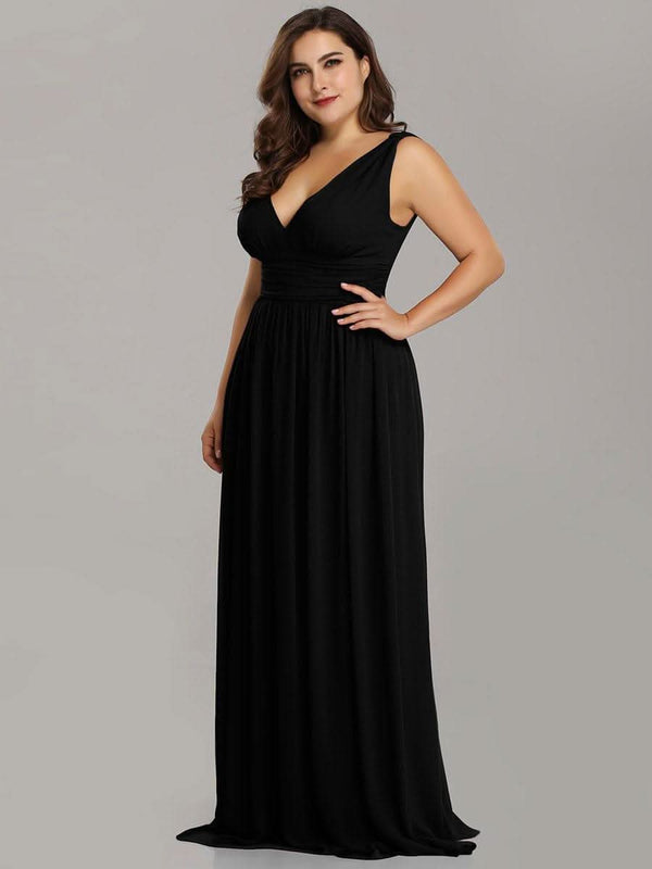 Chiffon Empire Waist Sleeveless Pleated Bridesmaid Dress #color_Dusty Blue ever HUSH|Chiffon Empire Waist Sleeveless Pleated Bridesmaid Dress
