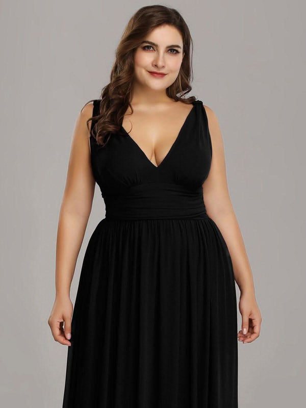 Chiffon Empire Waist Sleeveless Pleated Bridesmaid Dress #color_Dusty Blue ever HUSH|Chiffon Empire Waist Sleeveless Pleated Bridesmaid Dress