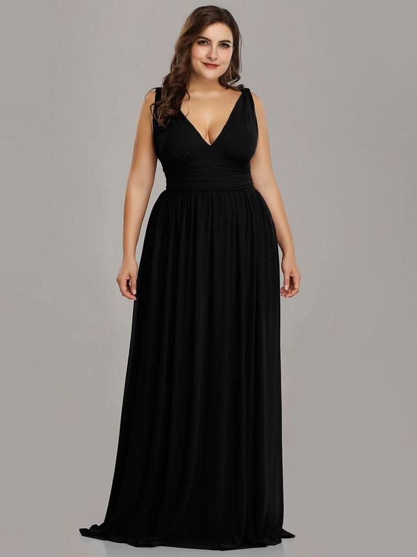 Chiffon Empire Waist Sleeveless Pleated Bridesmaid Dress #color_Dusty Blue ever HUSH|Chiffon Empire Waist Sleeveless Pleated Bridesmaid Dress