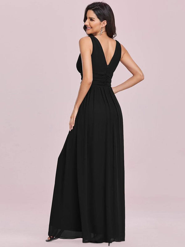 Chiffon Empire Waist Sleeveless Pleated Bridesmaid Dress #color_Dusty Blue ever HUSH|Chiffon Empire Waist Sleeveless Pleated Bridesmaid Dress