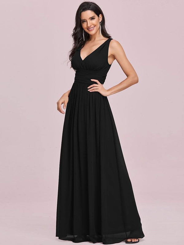 Chiffon Empire Waist Sleeveless Pleated Bridesmaid Dress #color_Dusty Blue ever HUSH|Chiffon Empire Waist Sleeveless Pleated Bridesmaid Dress