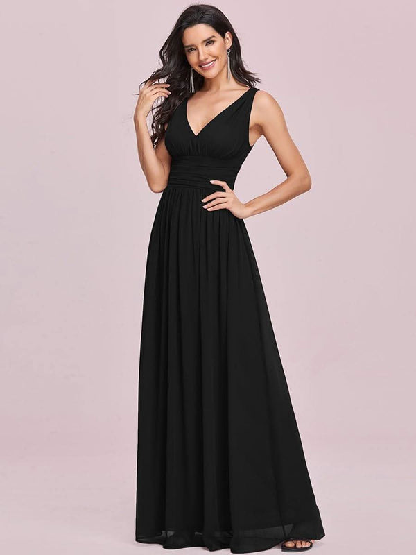 Chiffon Empire Waist Sleeveless Pleated Bridesmaid Dress #color_Dusty Blue ever HUSH|Chiffon Empire Waist Sleeveless Pleated Bridesmaid Dress