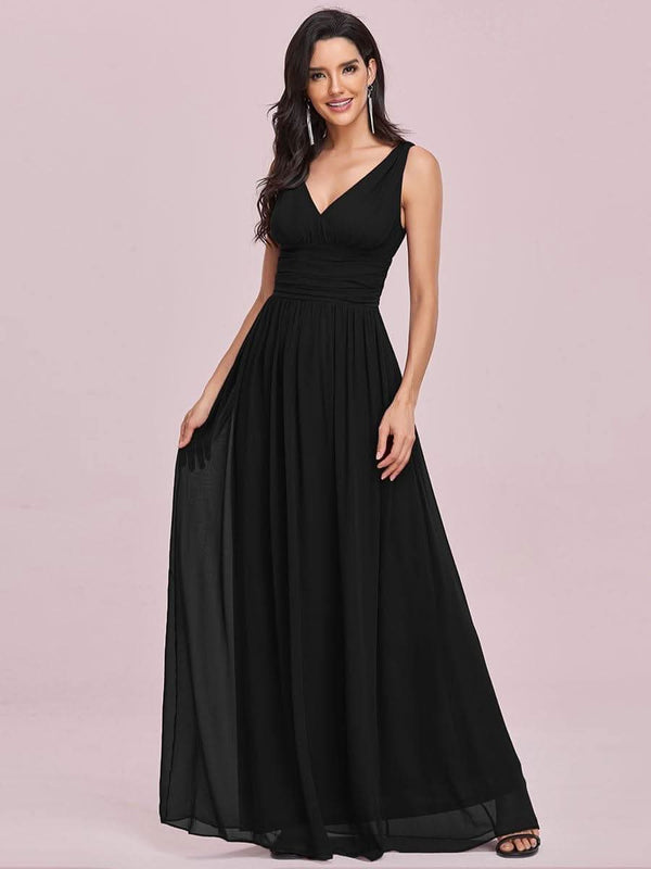 Chiffon Empire Waist Sleeveless Pleated Bridesmaid Dress #color_Dusty Blue ever HUSH|Chiffon Empire Waist Sleeveless Pleated Bridesmaid Dress