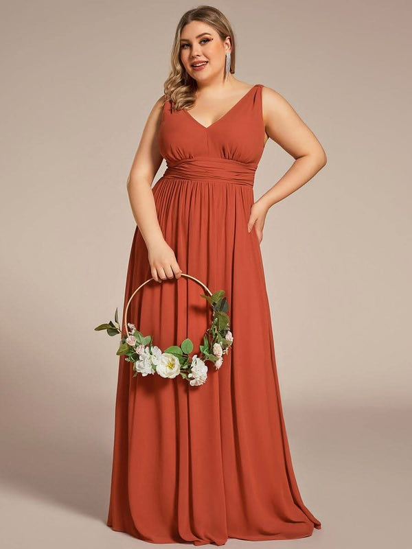 Chiffon Empire Waist Sleeveless Pleated Bridesmaid Dress #color_Dusty Blue ever HUSH|Chiffon Empire Waist Sleeveless Pleated Bridesmaid Dress