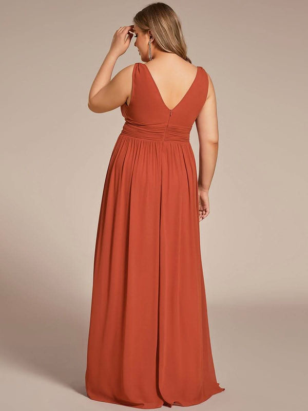Chiffon Empire Waist Sleeveless Pleated Bridesmaid Dress #color_Dusty Blue ever HUSH|Chiffon Empire Waist Sleeveless Pleated Bridesmaid Dress