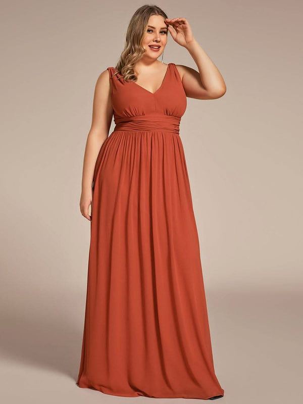 Chiffon Empire Waist Sleeveless Pleated Bridesmaid Dress #color_Dusty Blue ever HUSH|Chiffon Empire Waist Sleeveless Pleated Bridesmaid Dress