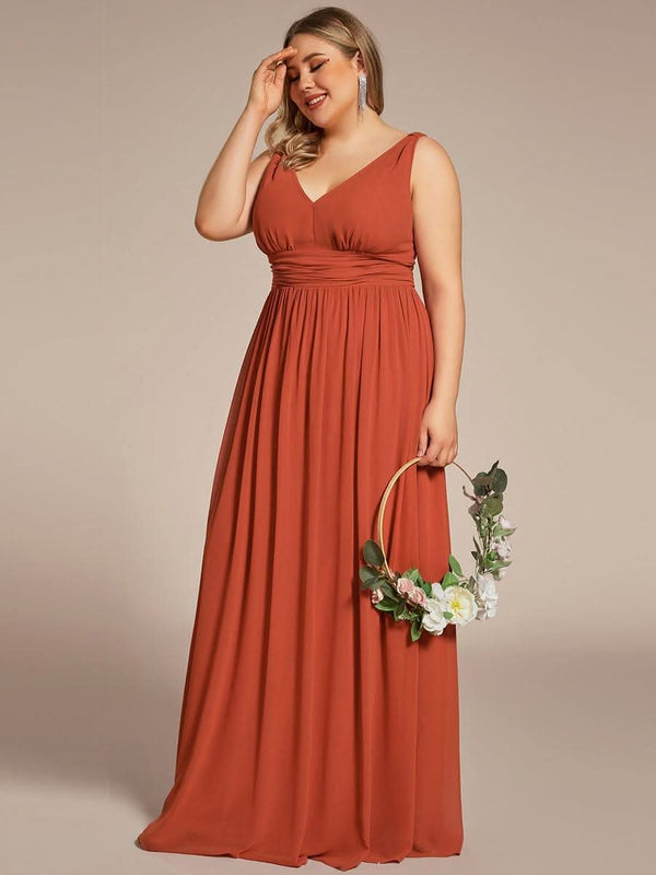 Chiffon Empire Waist Sleeveless Pleated Bridesmaid Dress #color_Dusty Blue ever HUSH|Chiffon Empire Waist Sleeveless Pleated Bridesmaid Dress